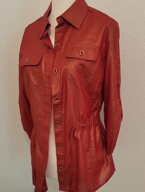 Chico's Rust Utility Jacket with Gathered Waist